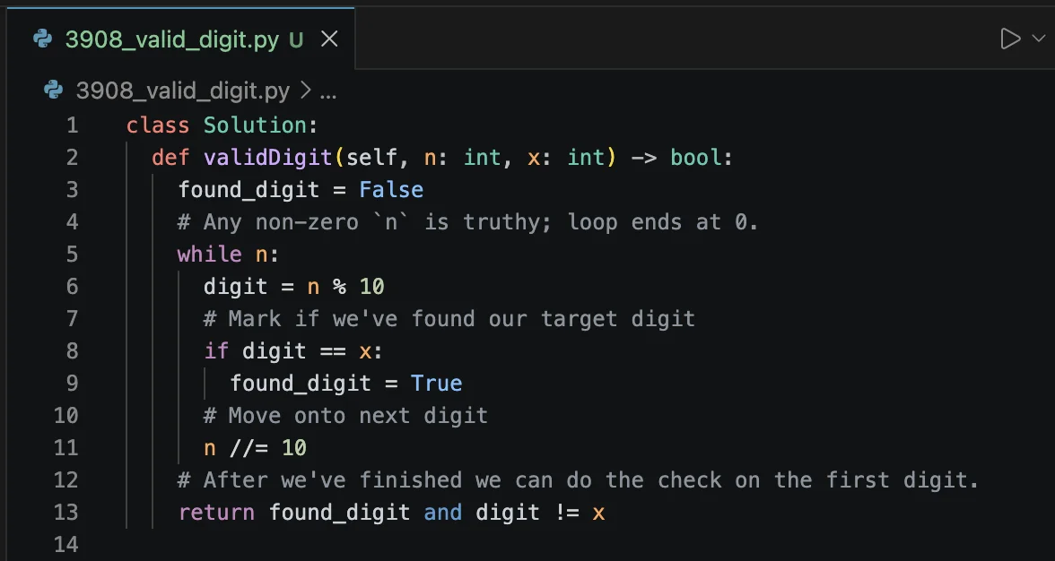 LeetCode solution in a Python editor