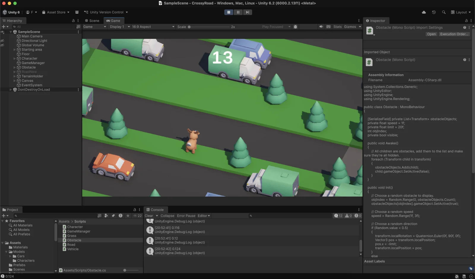 Unity Editor with Inspector showing a player GameObject